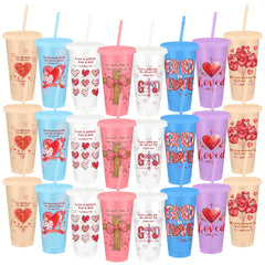 Skylety Christian Valentines Day cups bulk 24 oz with straw and lid color variety