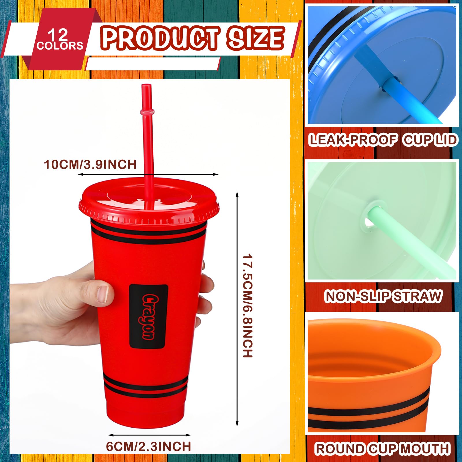 crayon themed 24 oz plastic tumbler with lid and straw by skylety