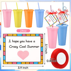 Skylety 24 Sets End of Year Students Gift from Teacher Plastic Tumbler pink with lid and straw
