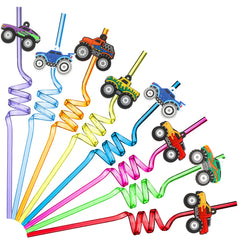 Skyley 24 Pcs Truck Straws 24 pack with truck attachments