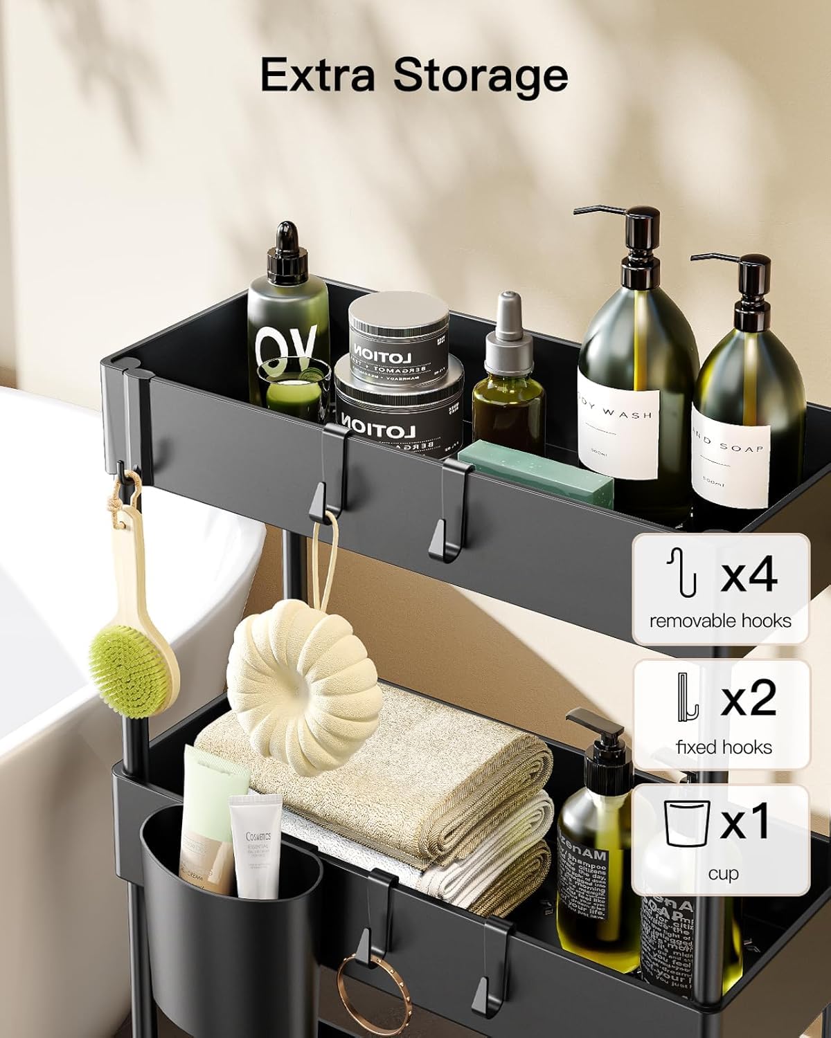 Slim storage cart with wheels for bathroom