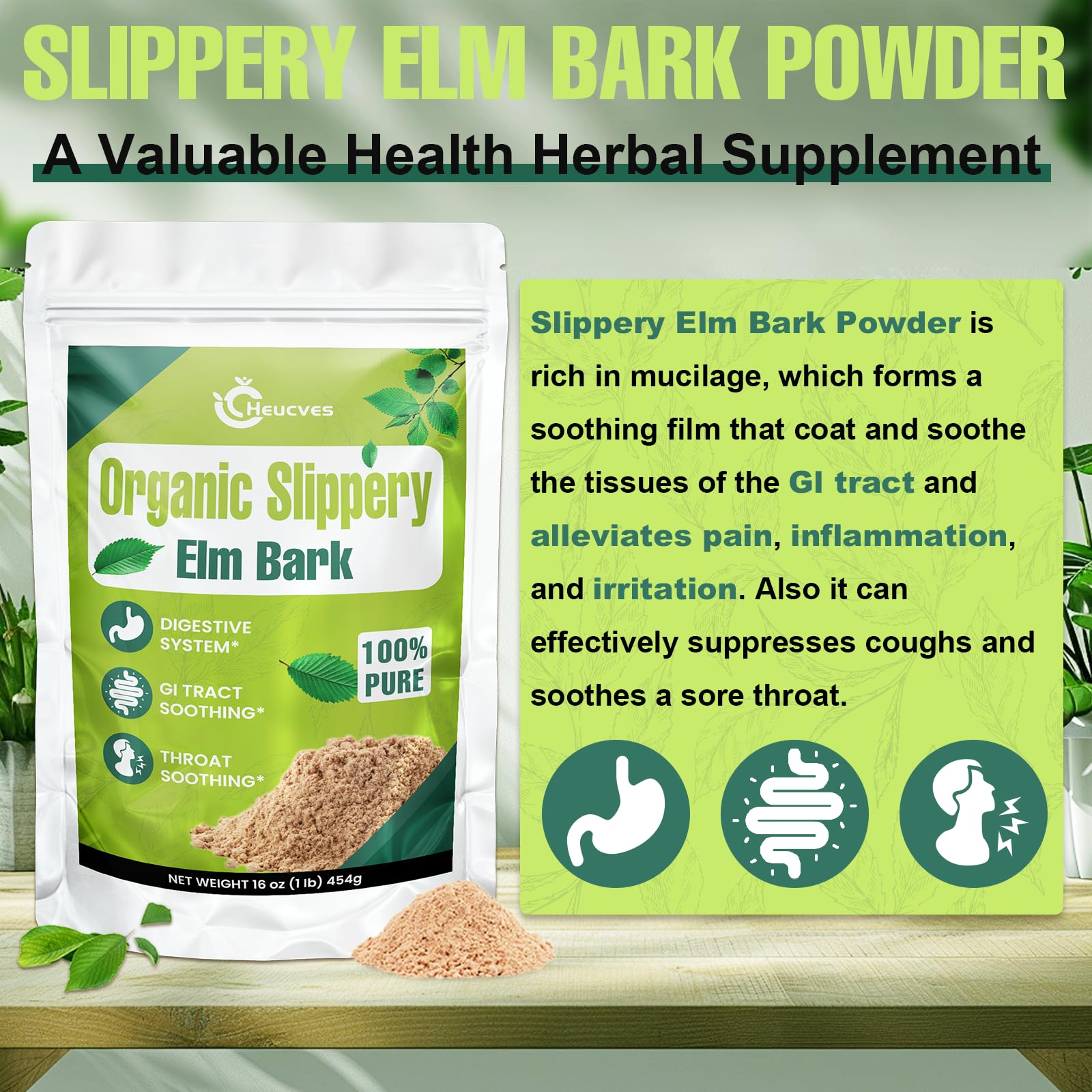 Slippery Elm health benefits illustration