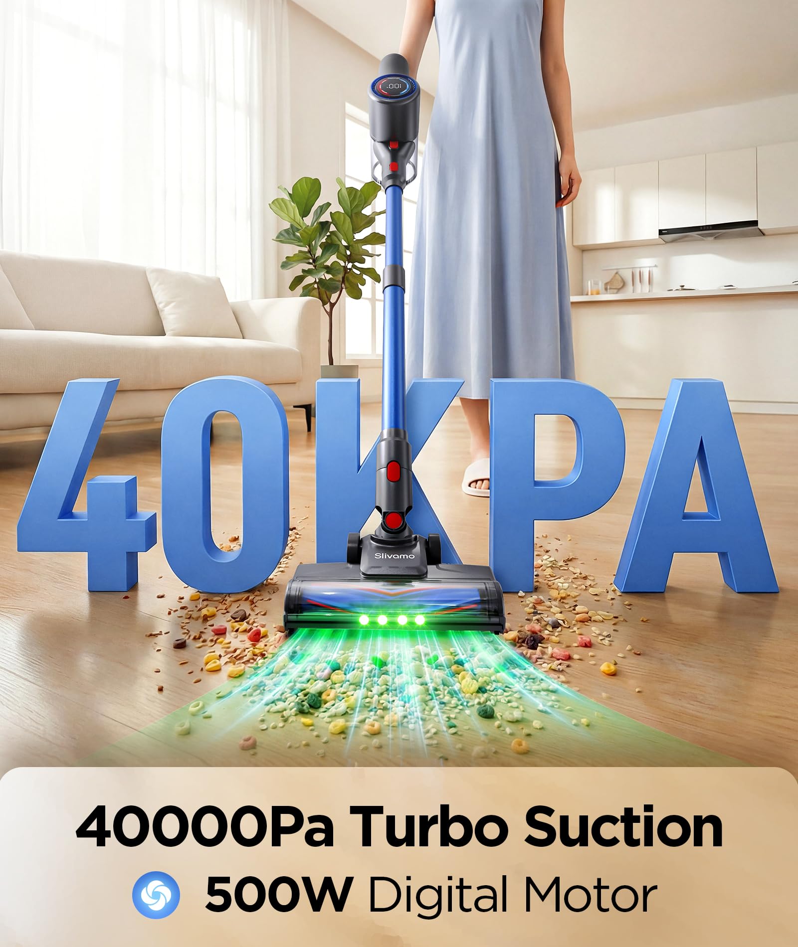 40KPa suction performance on Slivamo S10 cordless vacuum