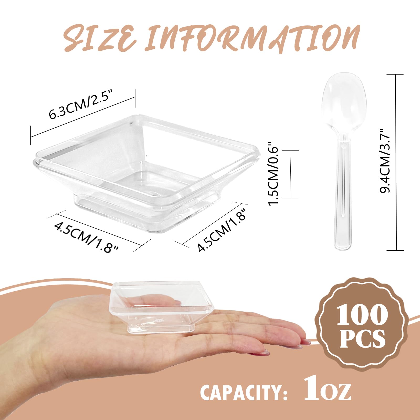 Crystal clear square appetizer plates paired with 3.7 inch tasting spoons