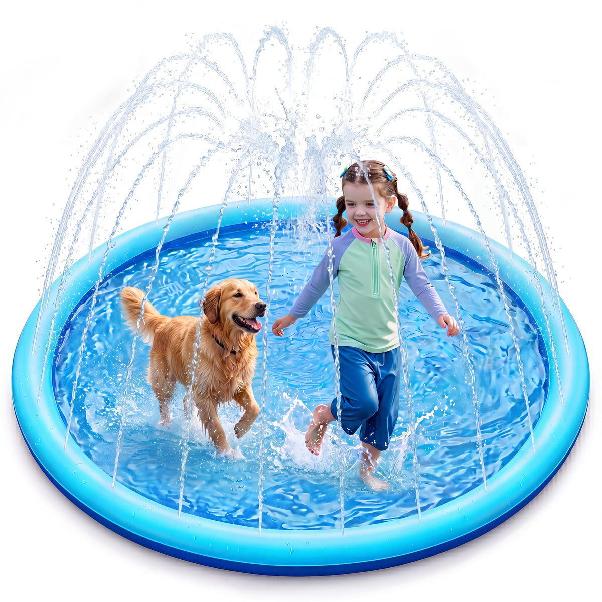 SLOOSH 72in blue splash pad sprinkler front view for kids and pets