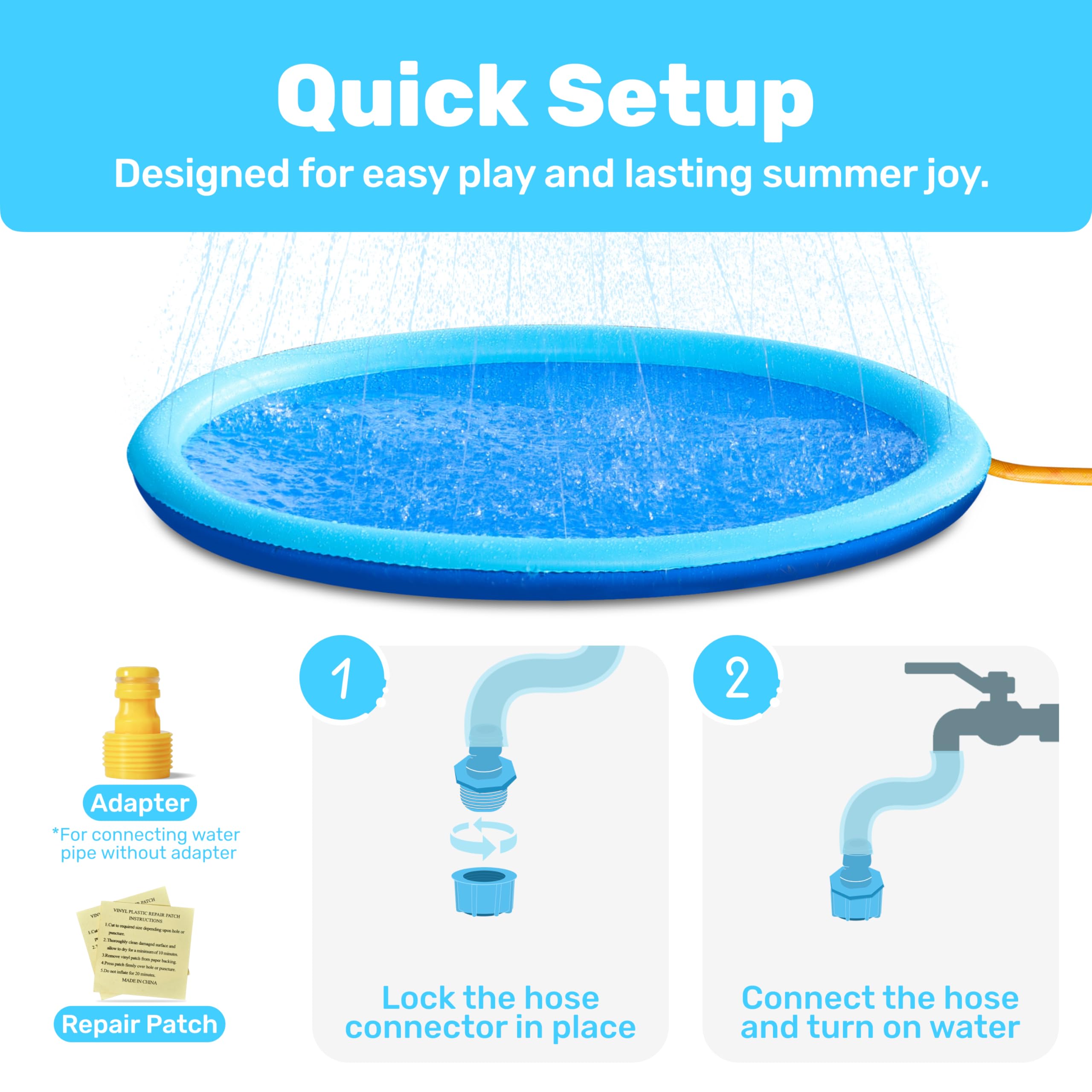 Durable thick non-toxic material of SLOOSH 72in blue splash pad sprinkler