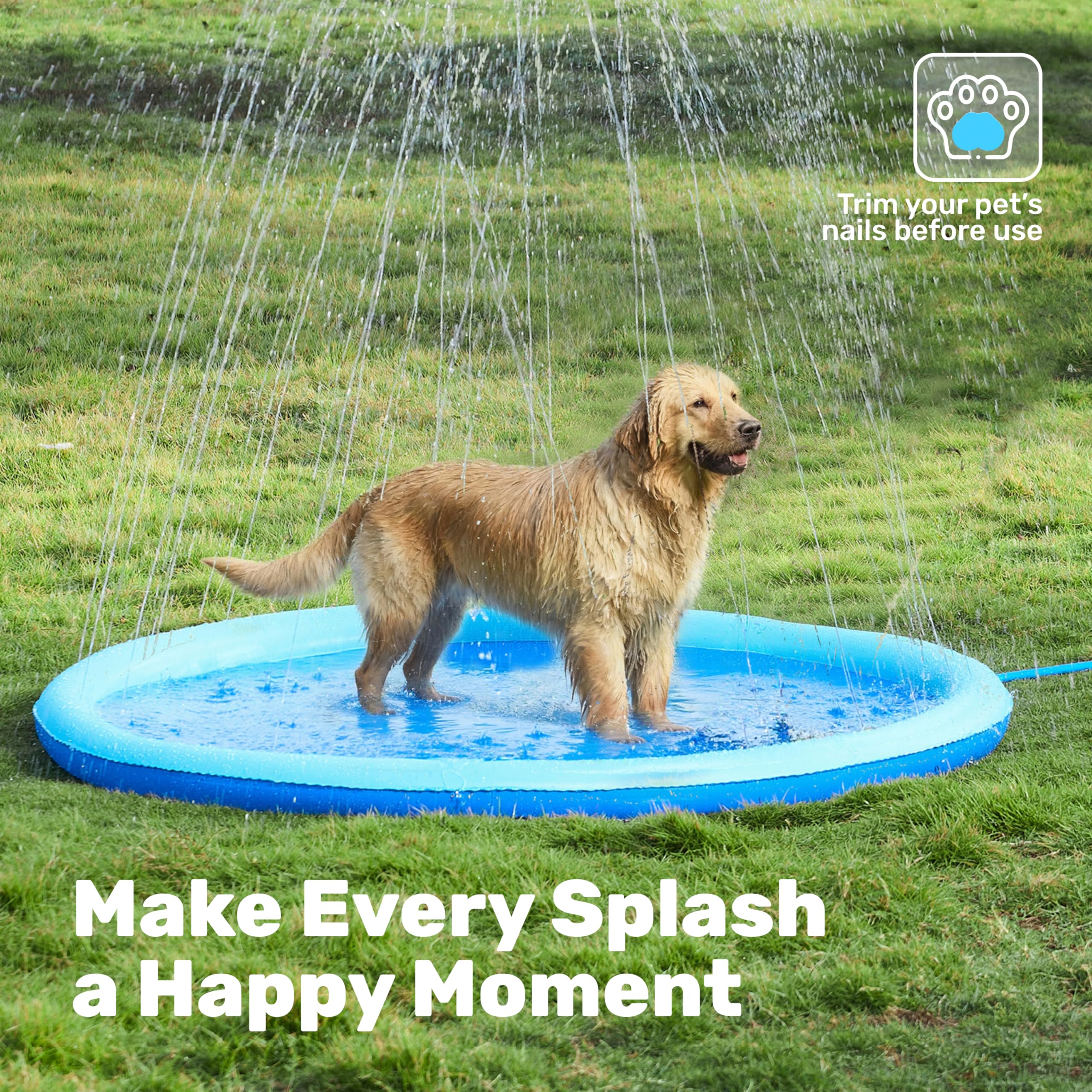 Adjustable spray range on SLOOSH 72in blue splash pad sprinkler