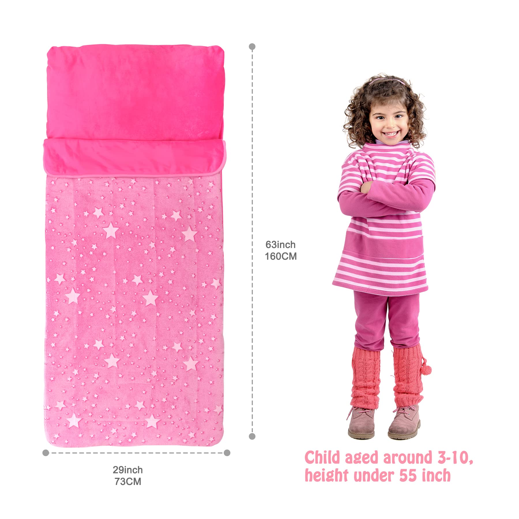 63x29 inches kids sleeping bag laid out flat