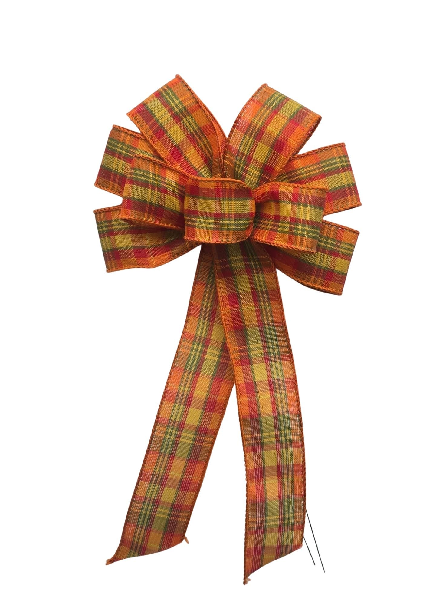 Small 5-6 inch wired fall plaid wreath bow indoors
