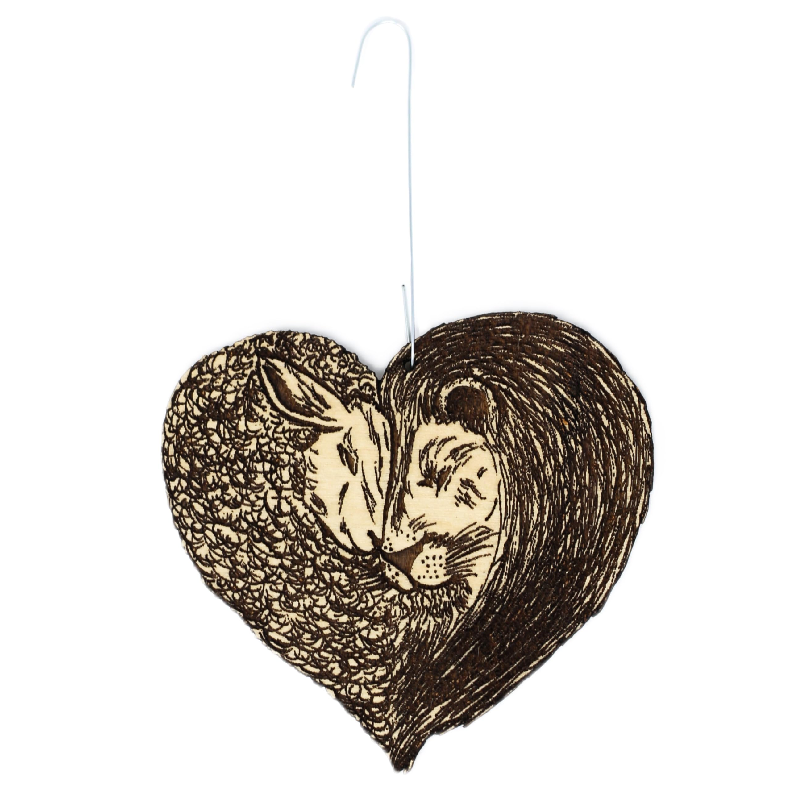 Handmade in the USA Lion and Lamb Heart ornament