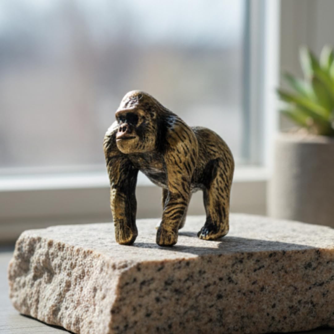 Small gorilla figurine measuring 0.90 x 0.55 x 0.78 inches