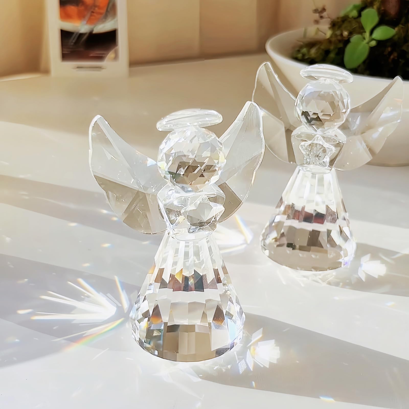 Small crystal angel figurine suitable for display on shelves