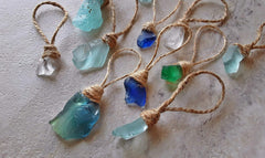 Colorful handmade sea glass ornament set with varied colors
