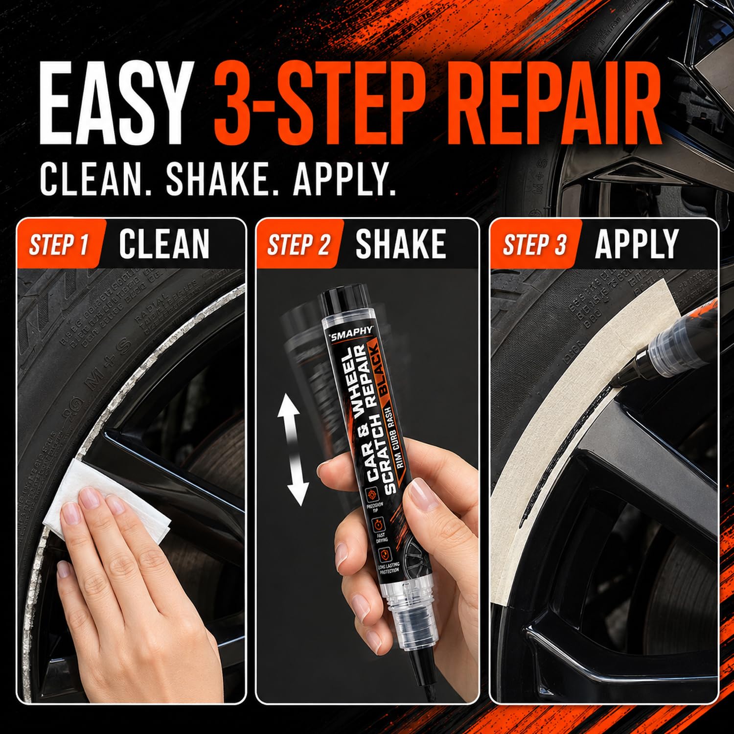 Black wheel curb rash repair on alloy and steel wheels