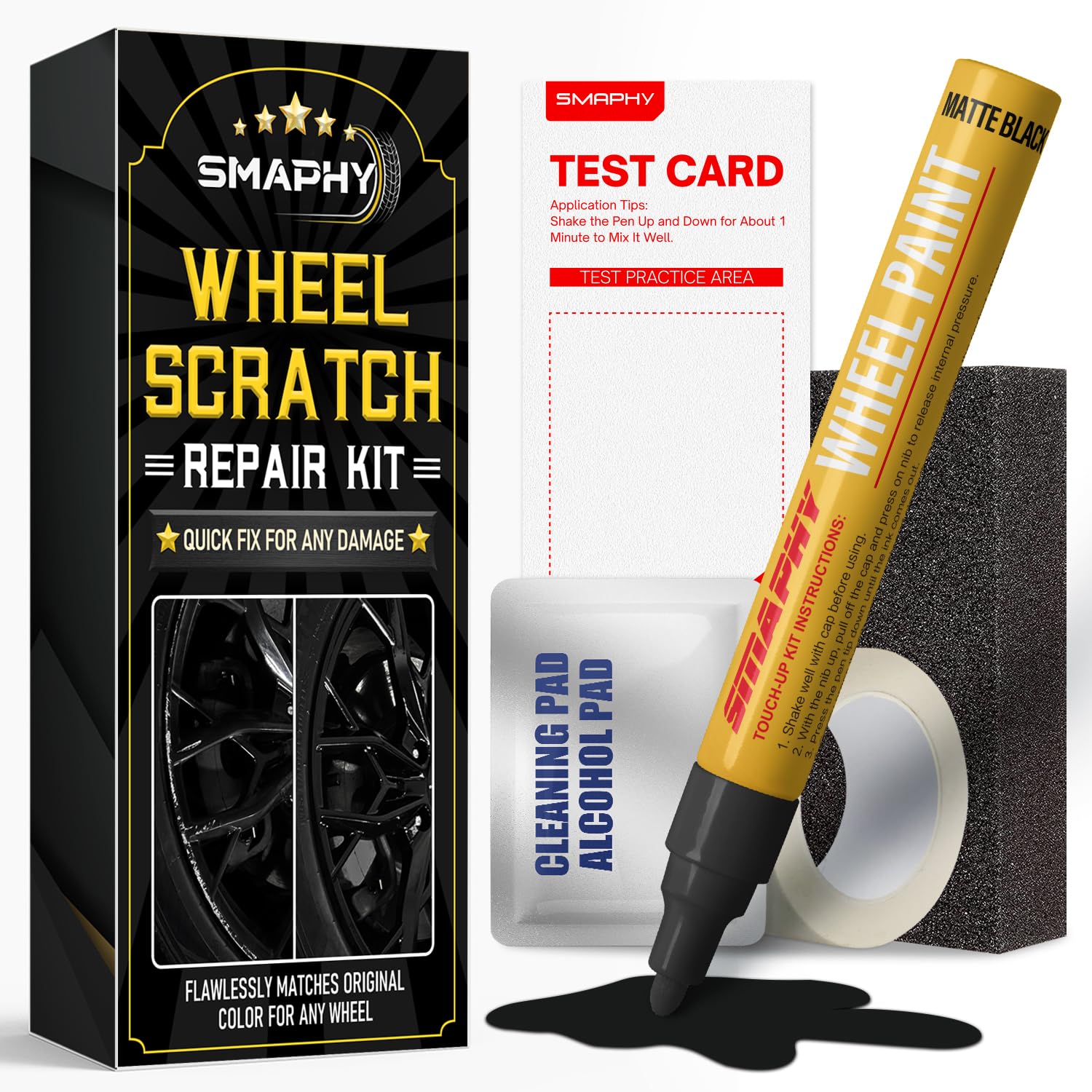 SMAPHY wheel scratch repair kit matte black rim paint pen for curb rash