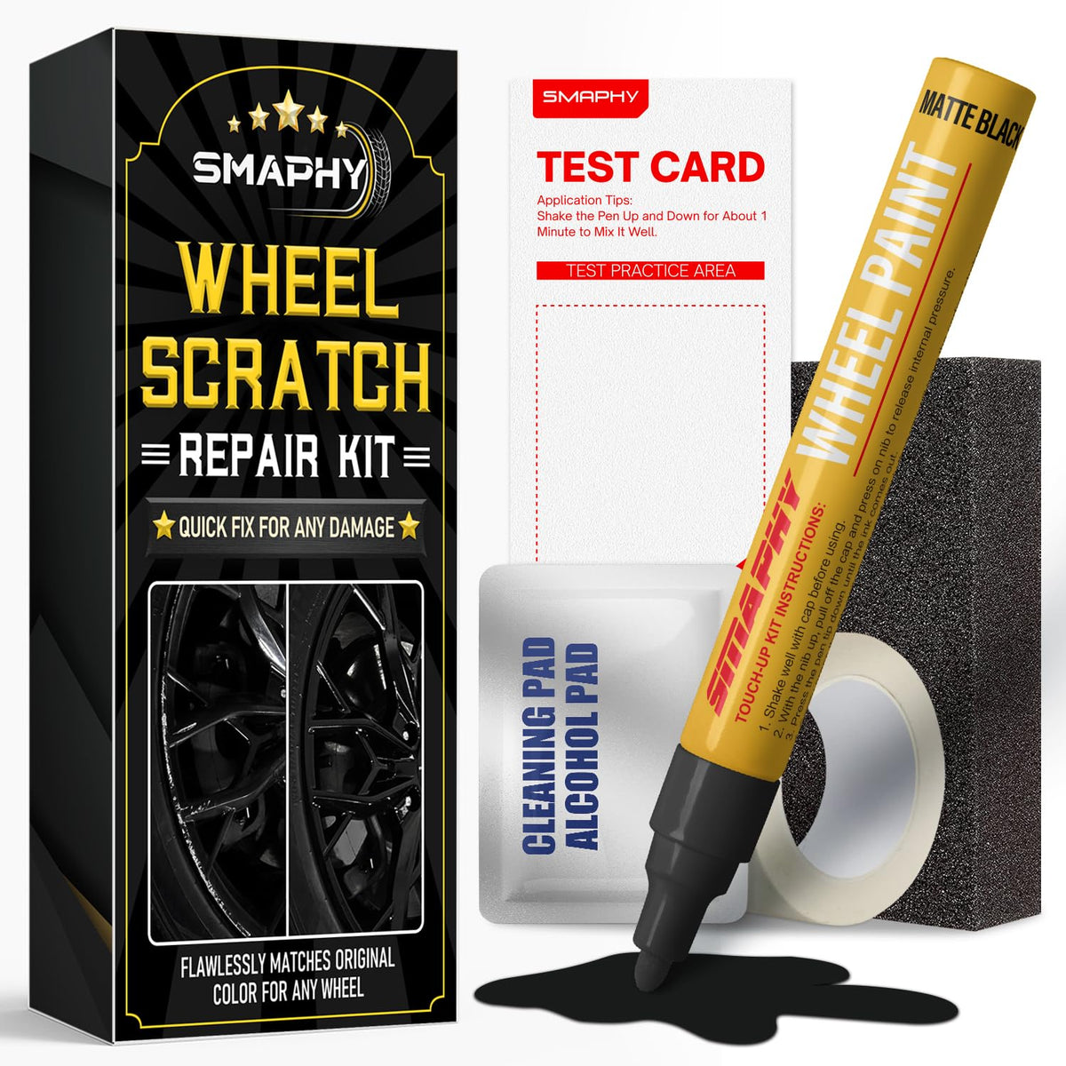 SMAPHY wheel scratch repair kit matte black rim paint pen for curb rash