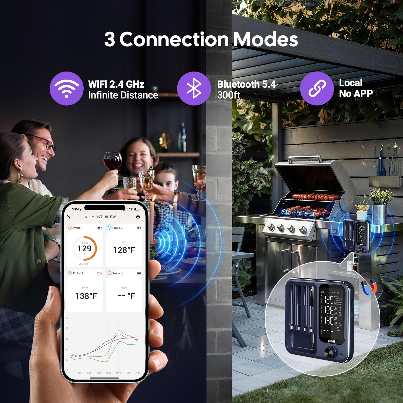 smart app connected meat thermometer interface on device