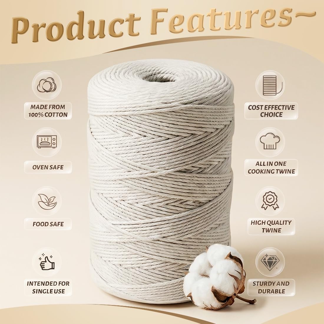 Food-grade cotton twine suitable for roasting and wrapping