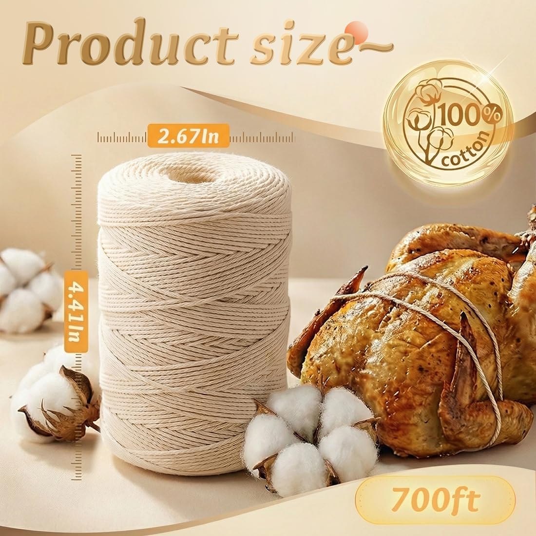 Cotton butcher twine 2mm 700 feet for cooking and crafts