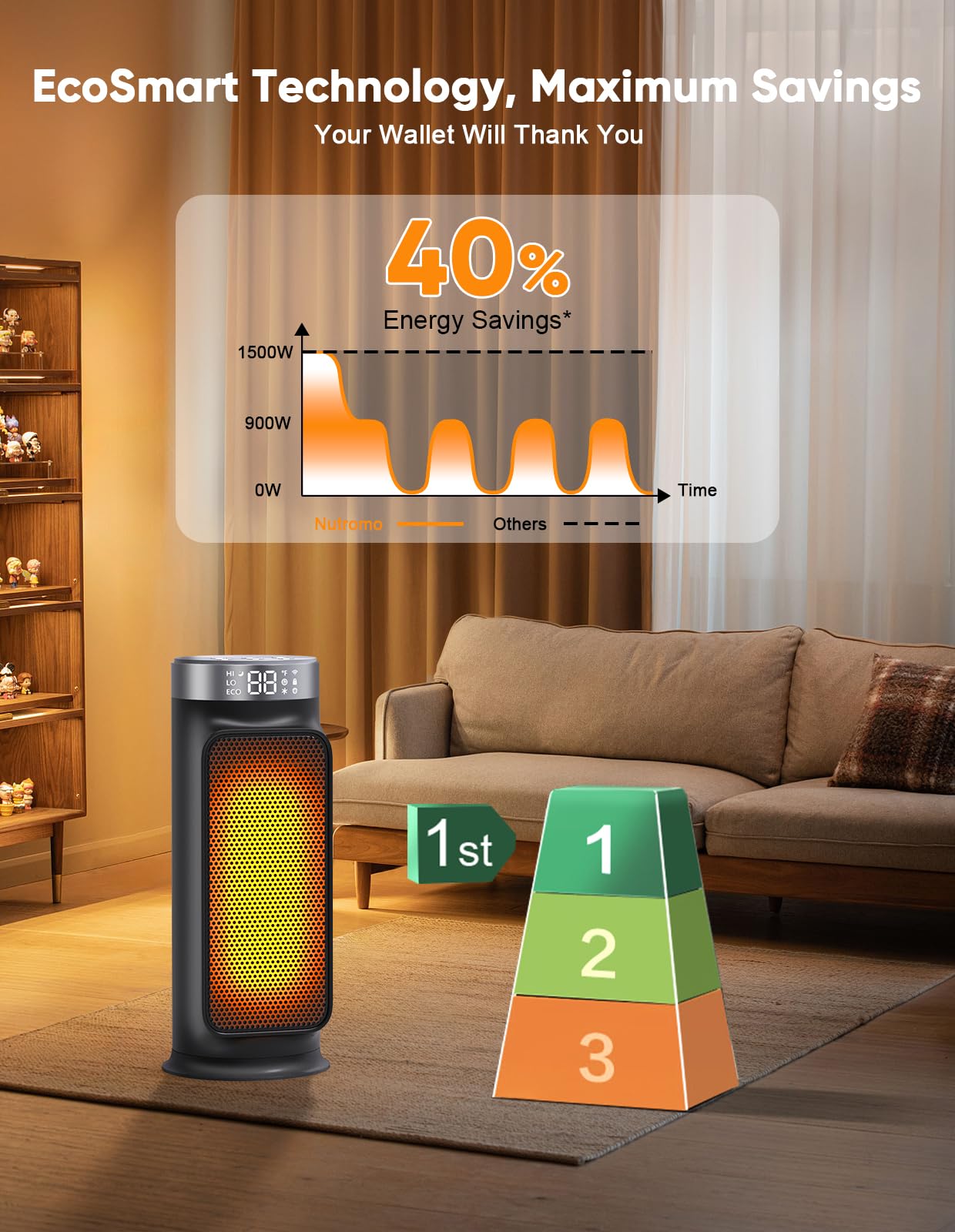 Portable space heater with built in carry handle
