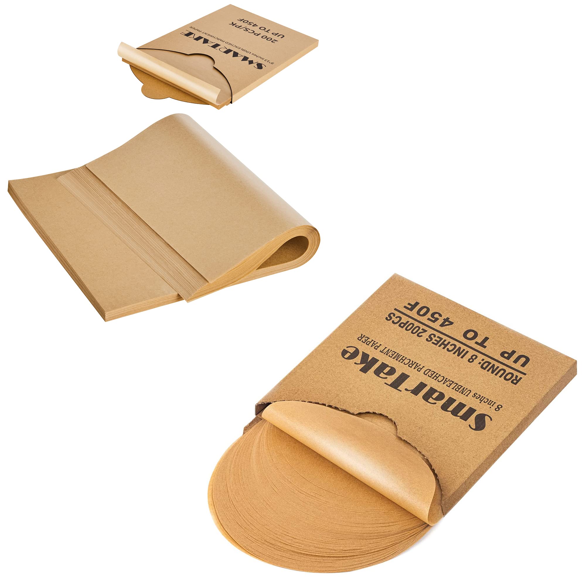 SMARTAKE 8 inch round parchment paper sheet pack