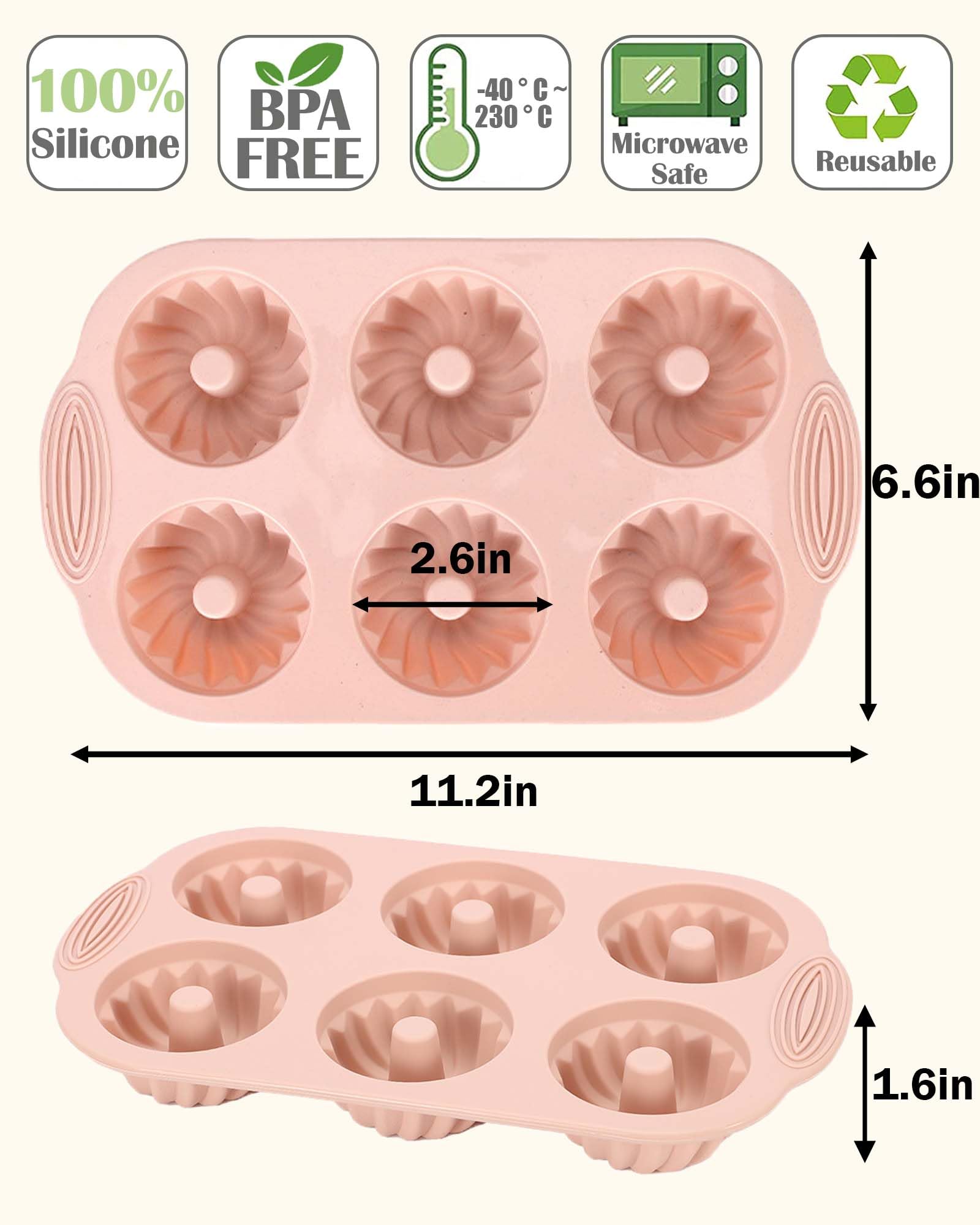 silicone fluted tube pans overall size 11.2 x 6.5 x 1.6 inches