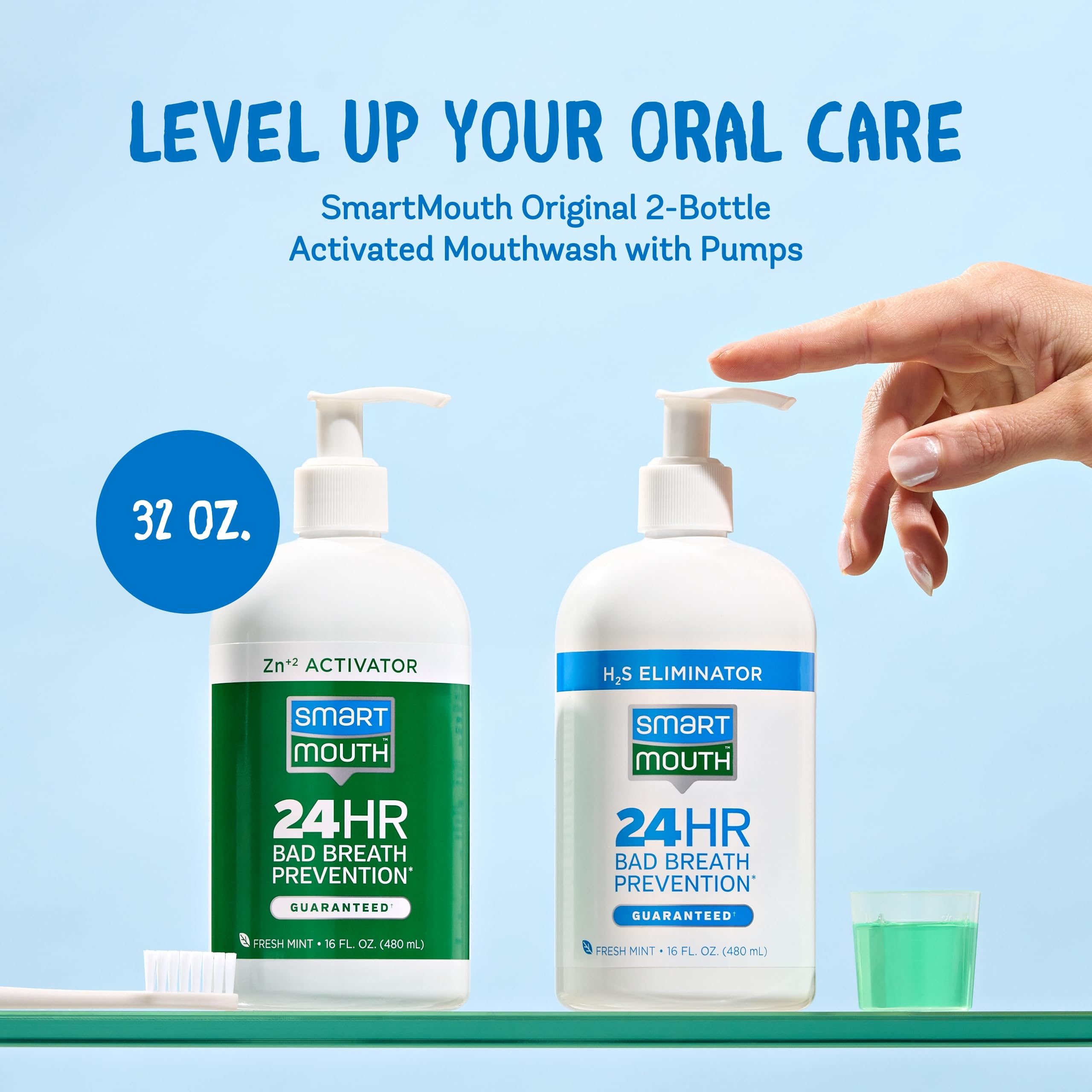 Close up of SmartMouth zinc activated mouthwash 16 oz label
