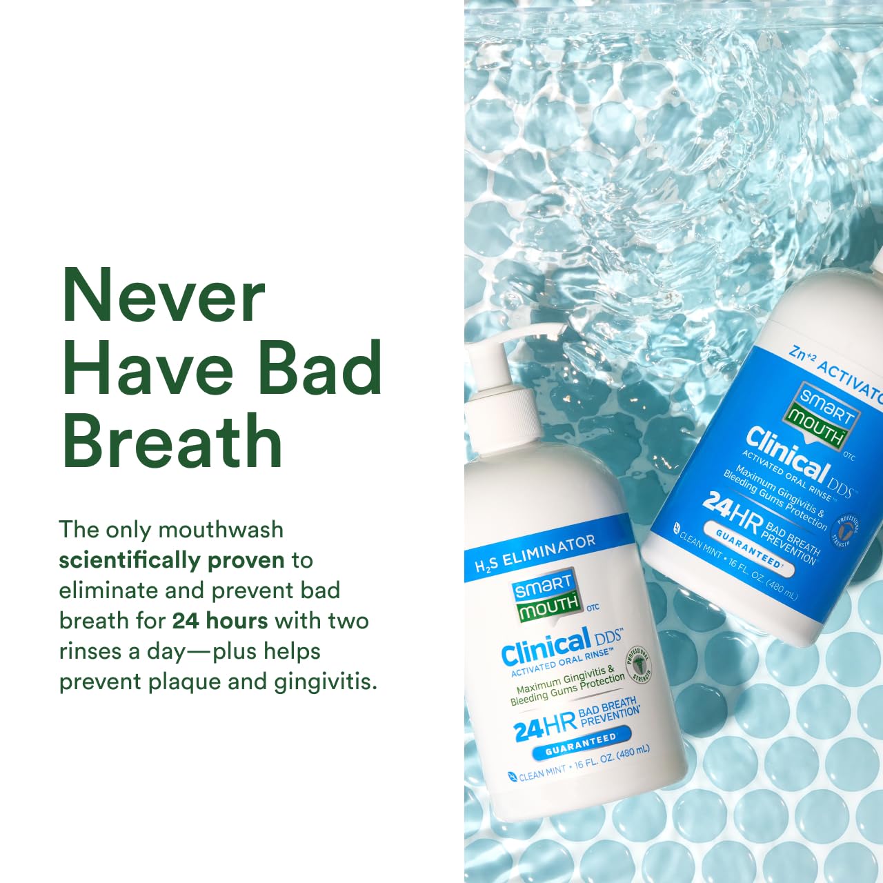 Dentist-developed mouthwash formula SmartMouth Clinical 16oz bottles