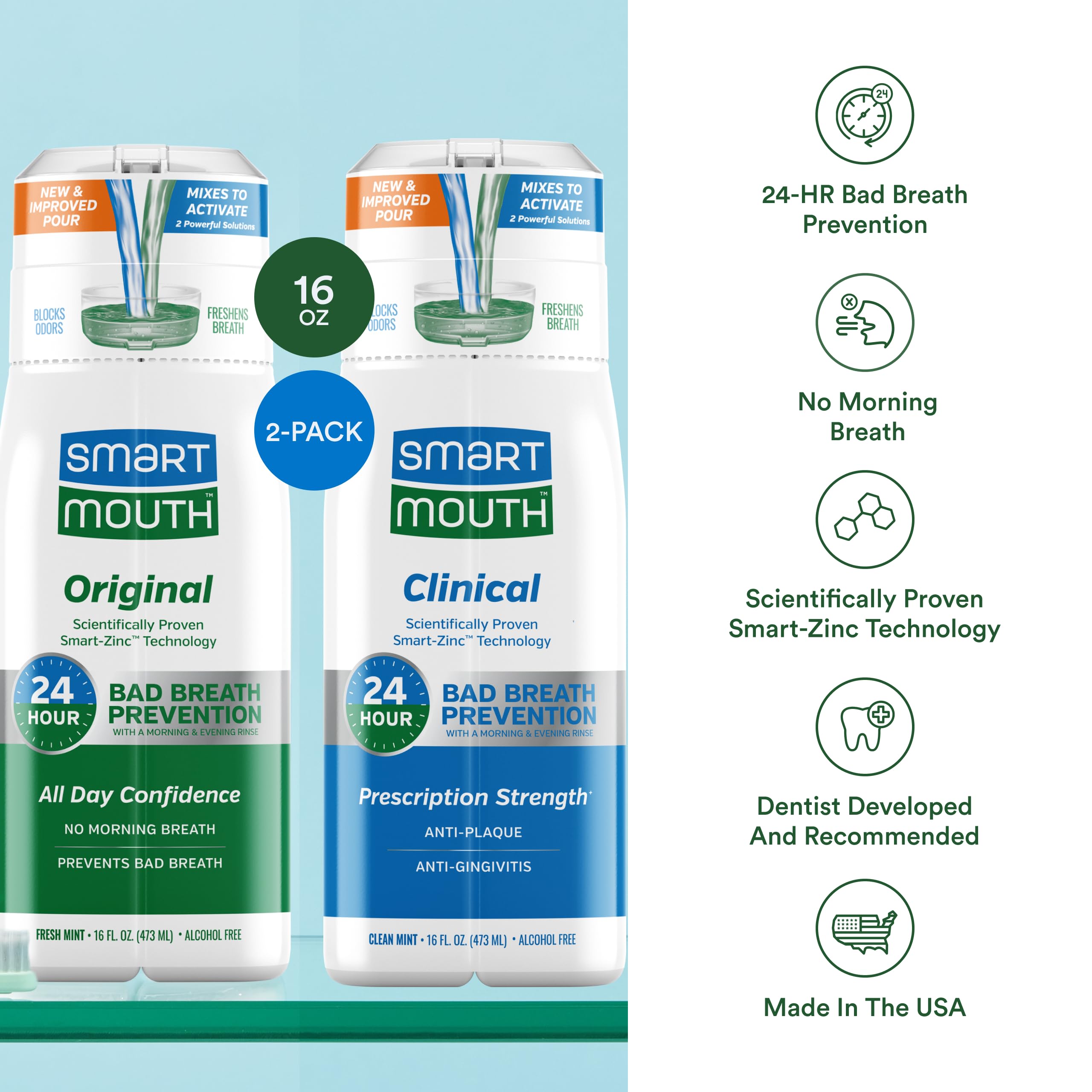 SmartMouth Original Zinc Activated Mouthwash mint bottle closeup