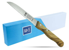SMI tomato knife with serrated blade and olive wood handle
