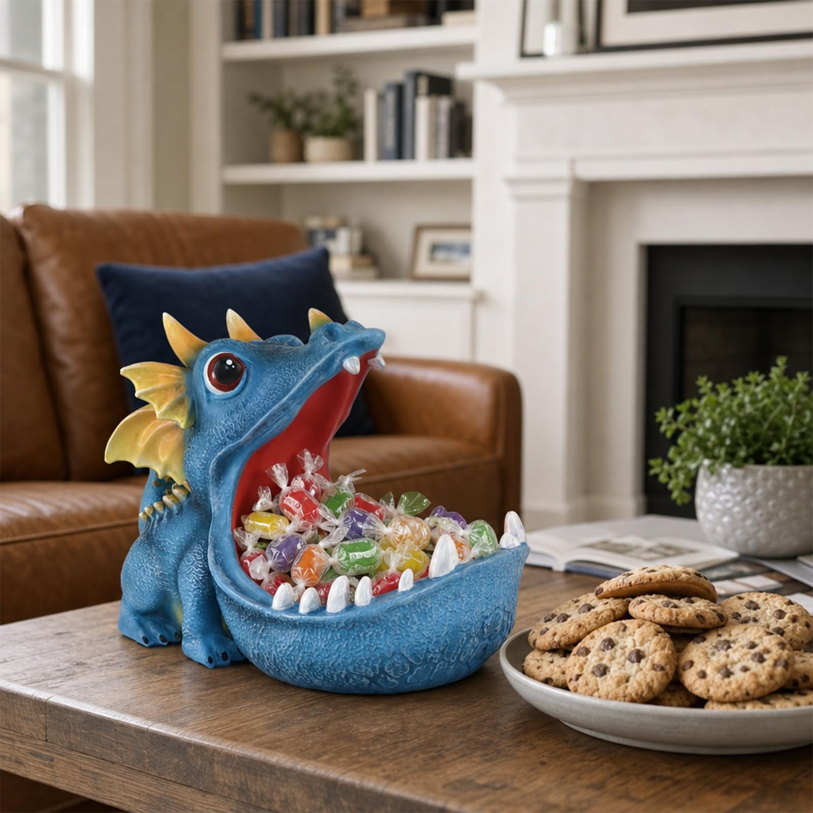 Hand-painted resin dino bowl with textured interior