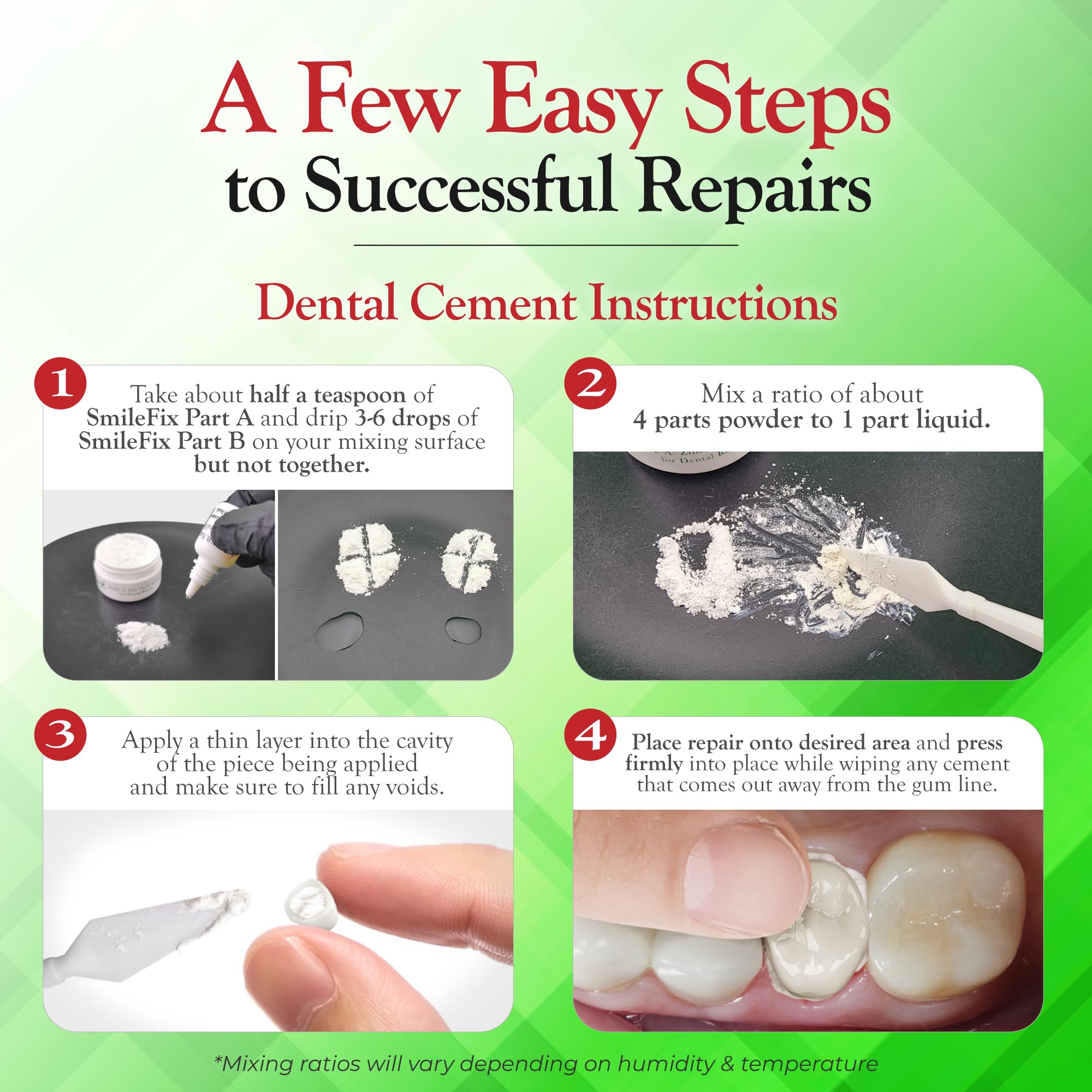Zinc oxide eugenol dental repair formula in SmileFix kit packaging
