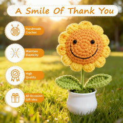 Smiling sunflower crocheted table decoration component