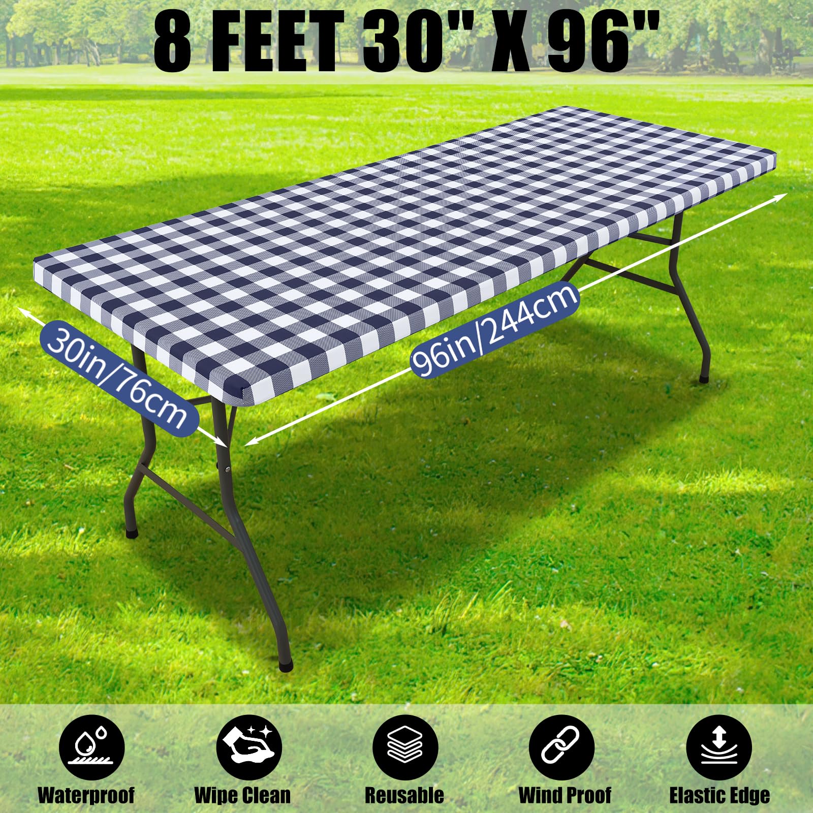 Six matching table covers included with Smiry 8 ft cloth