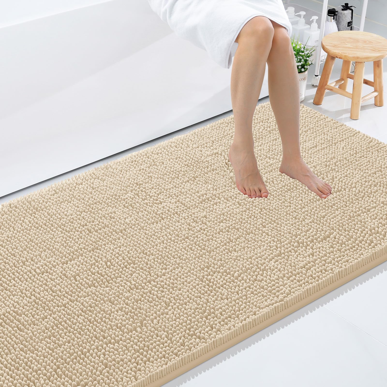 Smiry Bathroom Rugs 96X24 plush chenille bath mat close up