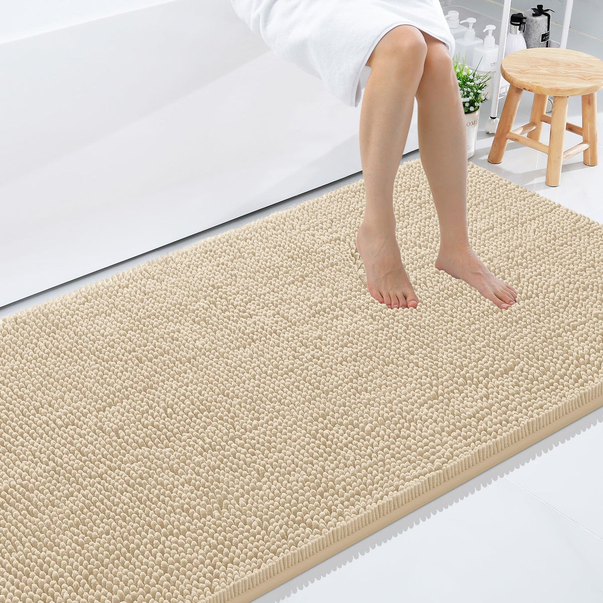 Smiry Bathroom Rugs 96X24 plush chenille bath mat close up