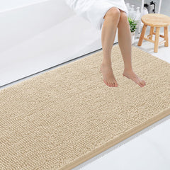 Smiry Bathroom Rugs 96X24 plush chenille bath mat close up