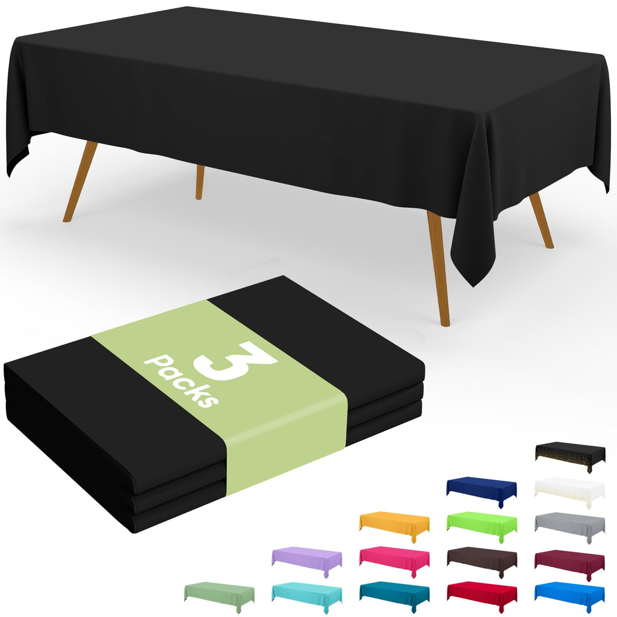 Smiry disposable table cloth 54x72 inch black 3 pack