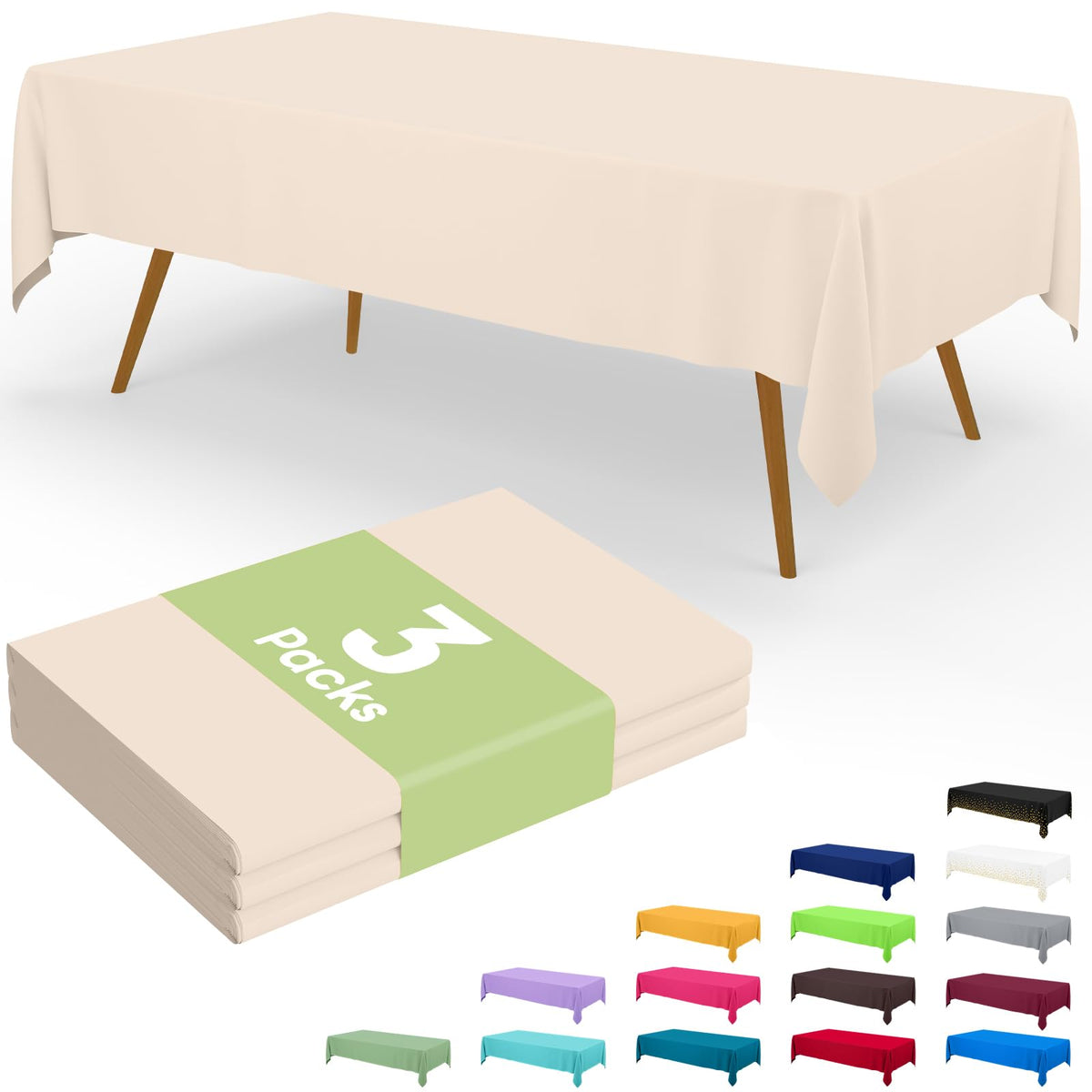 Smiry disposable table cloth 3 pack ivory