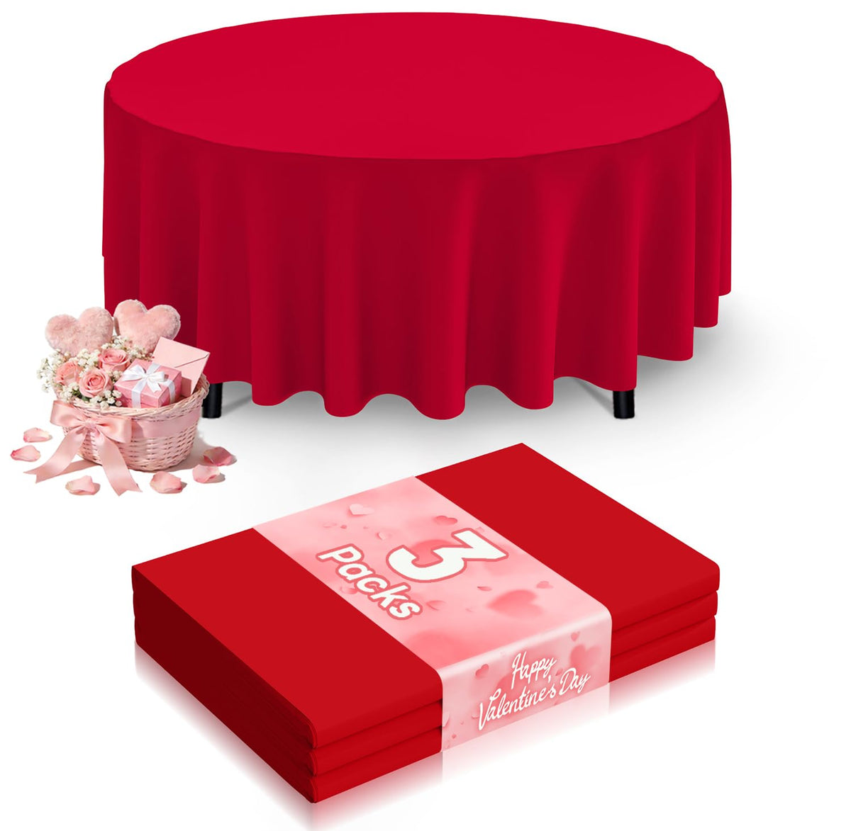 Smiry disposable table cloth 3 pack round red 84 inch