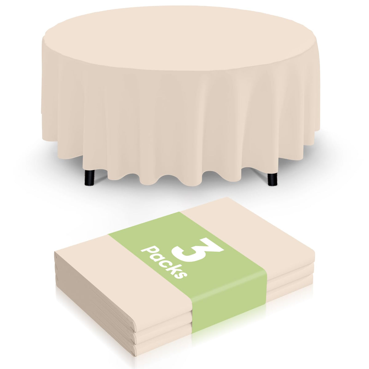 Smiry disposable table cloth 3 pack round ivory 84 inch