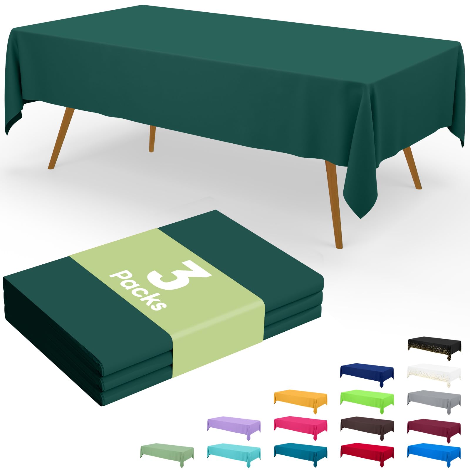 Smiry disposable table cloth 3 pack in Christmas Green 54 x 108 inches