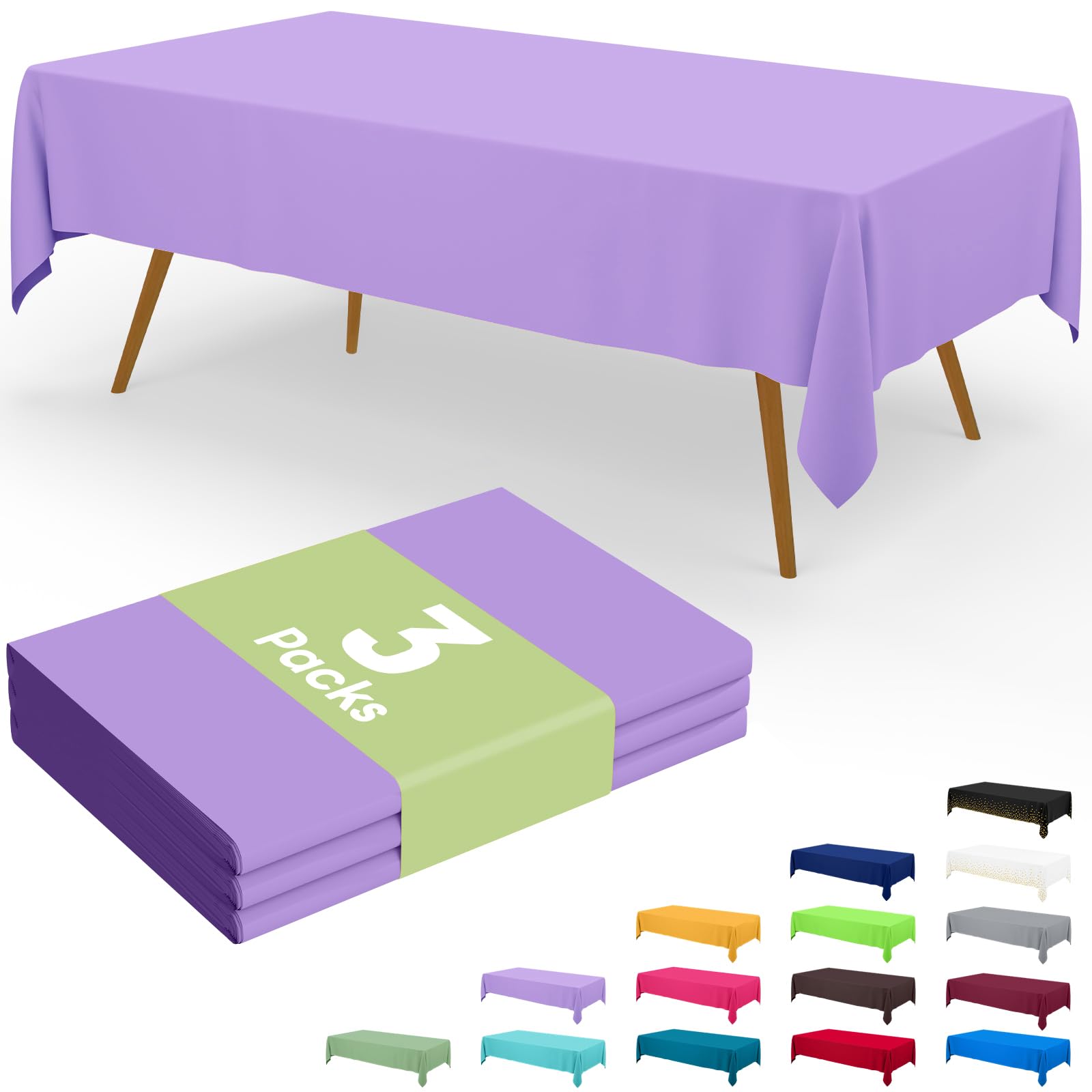 Smiry disposable table cloth 3 pack lavender 54 x 108 inches