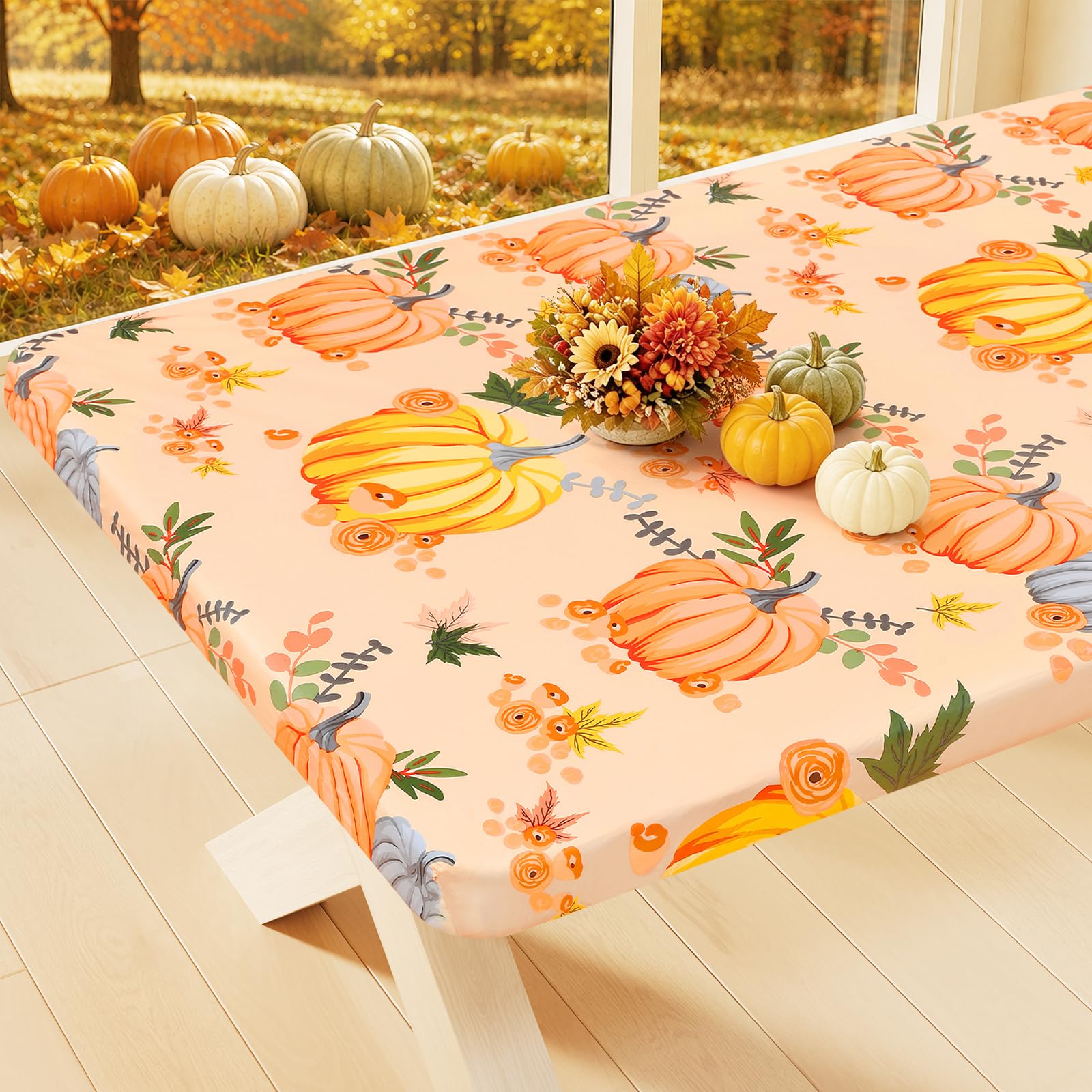 Smiry Thanksgiving fitted table cover 6ft vinyl tablecloth