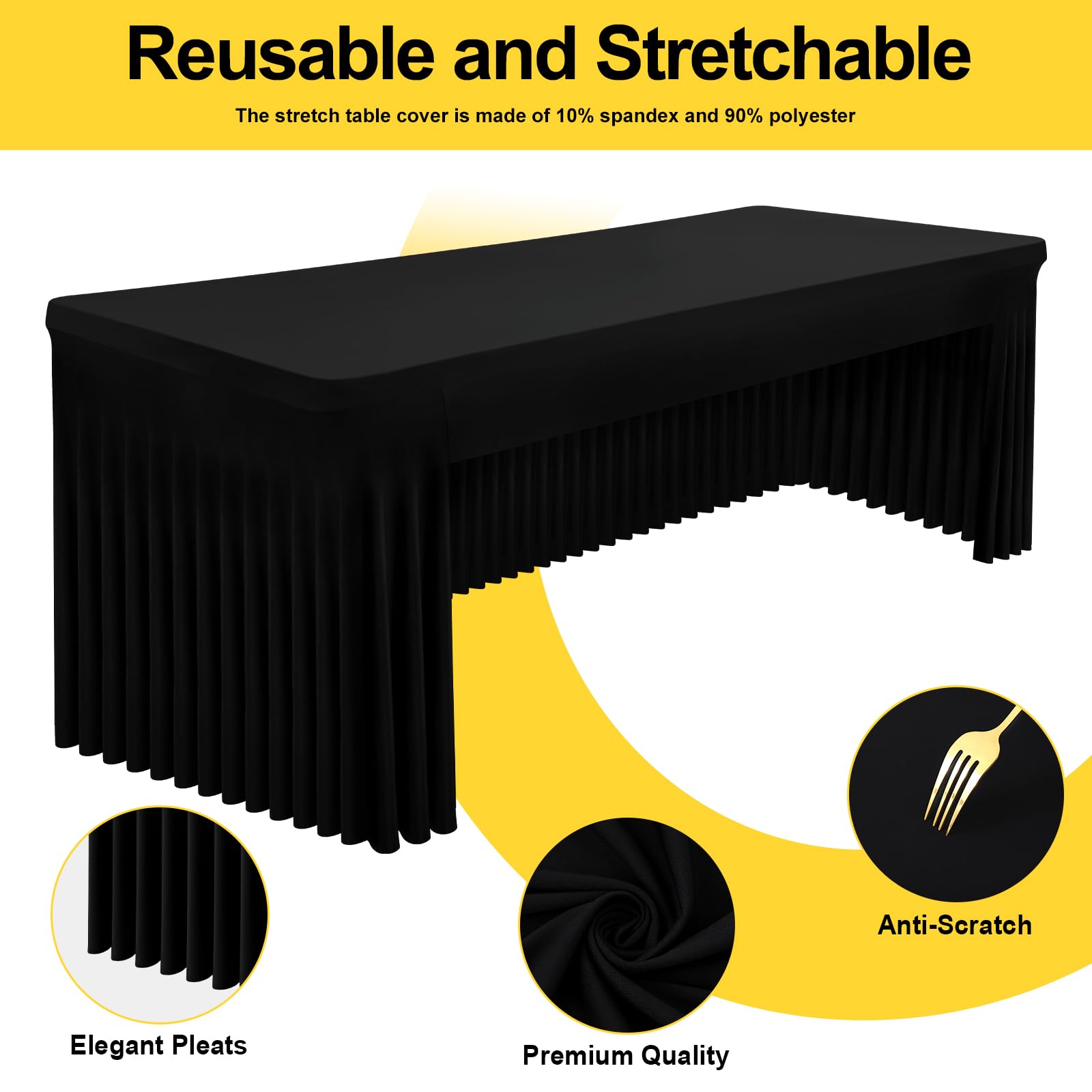 Smiry Washable Tablecloth Black 6ft in package