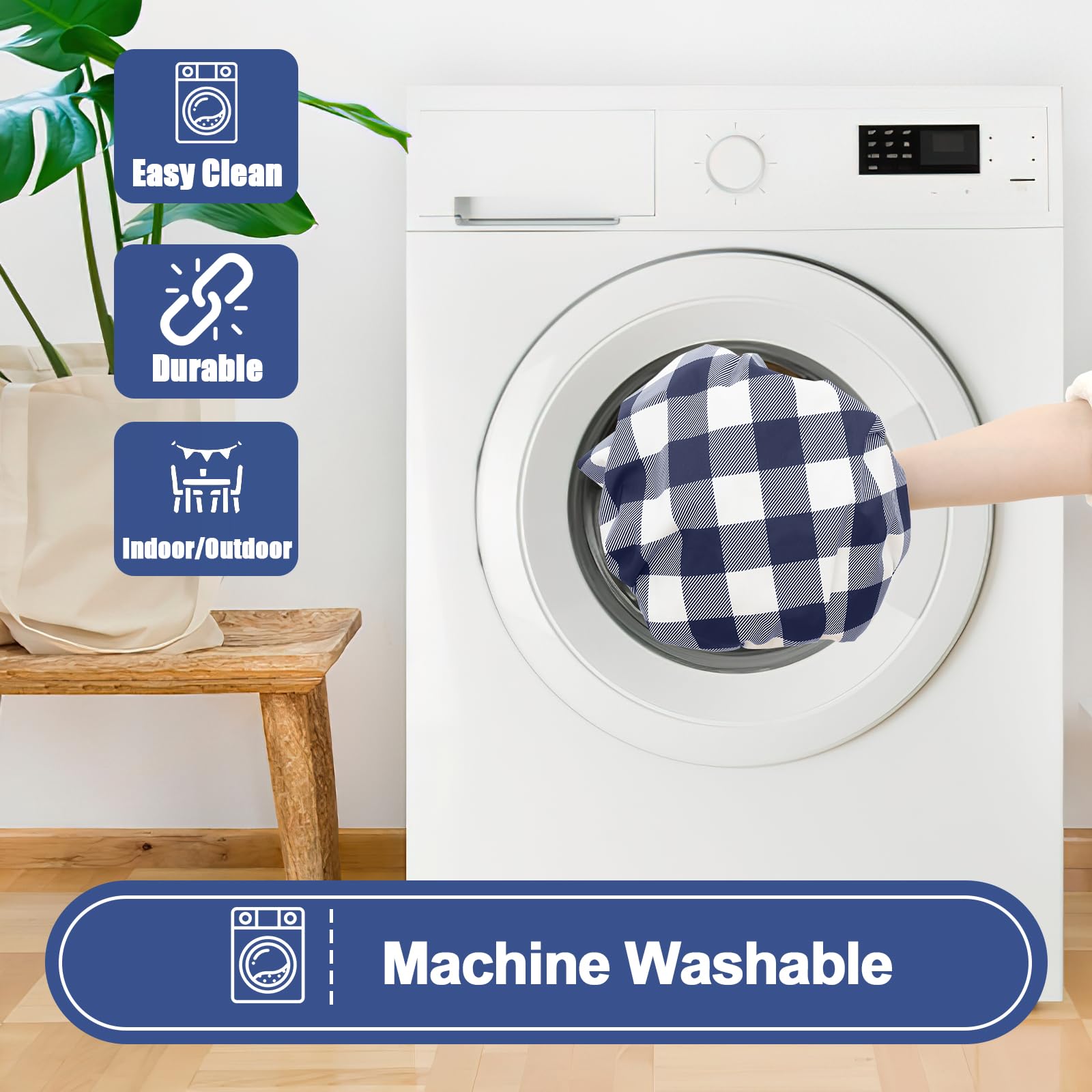 Smiry tablecloth care label shows cold wash machine washable
