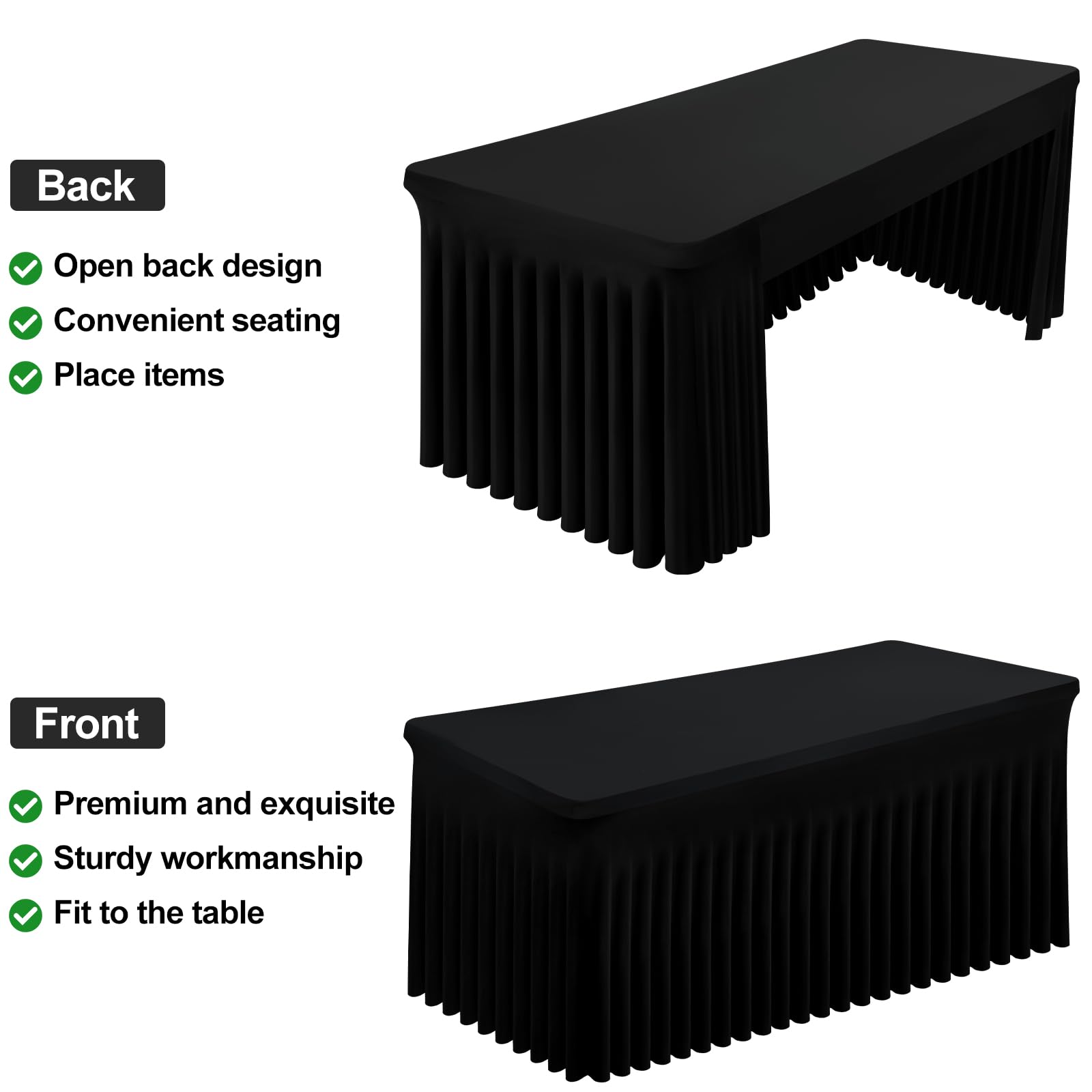Smiry Waterproof Tablecloth Black 6ft surface