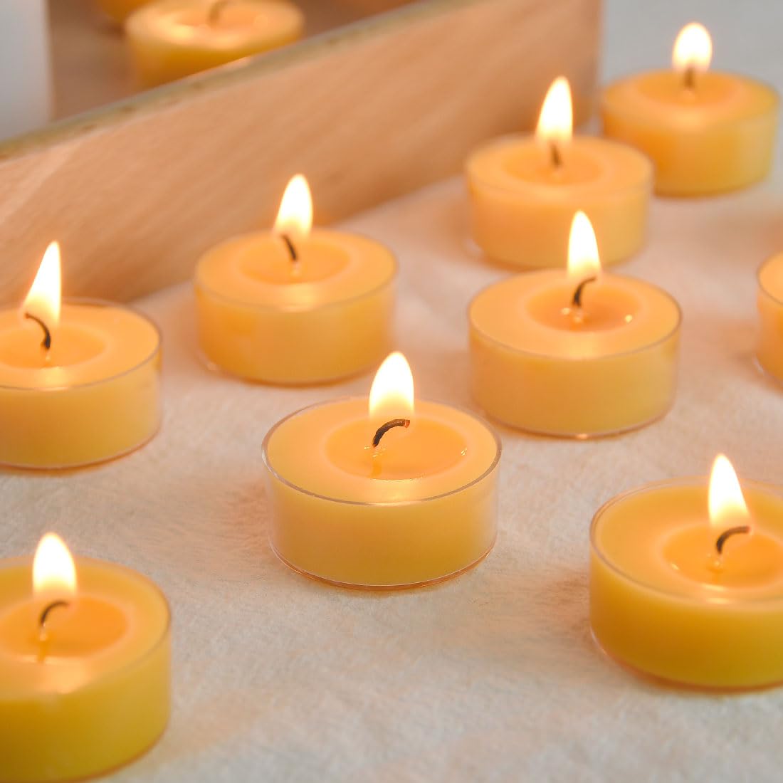 Smokeless clean-burning beeswax tealights
