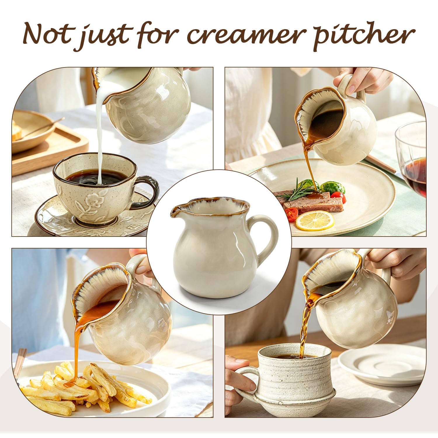 Smooth pouring ceramic pitcher for milk or cream