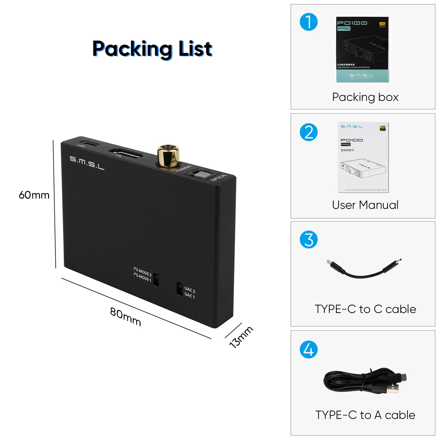 SMSL PO100 PRO compact portable USB DAC travel